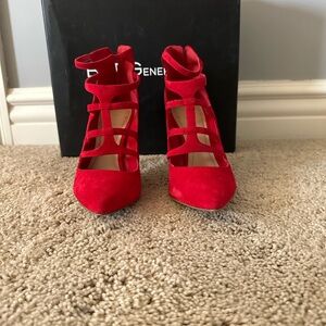Vibrant Red Stiletto Heels with Strappy Design